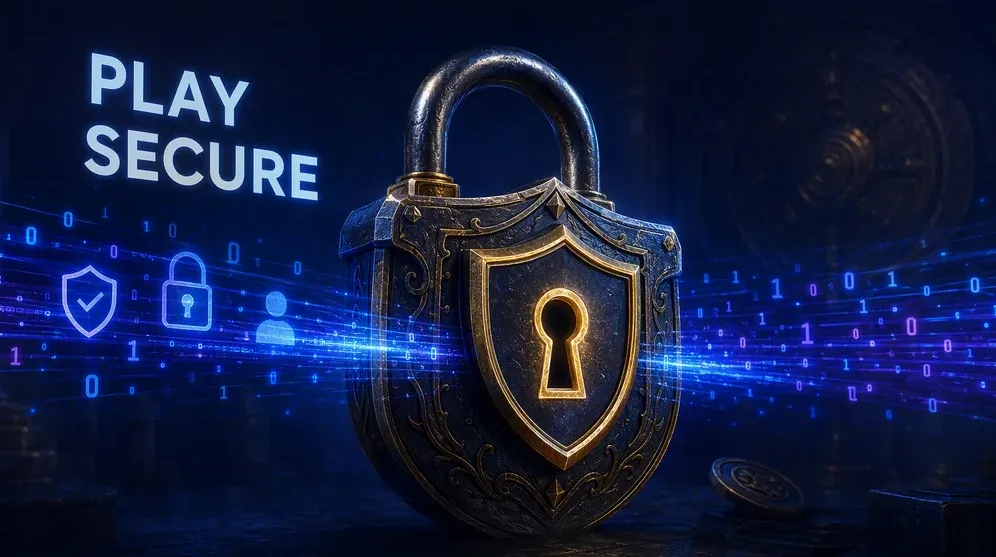 Padlock icon over encrypted data stream